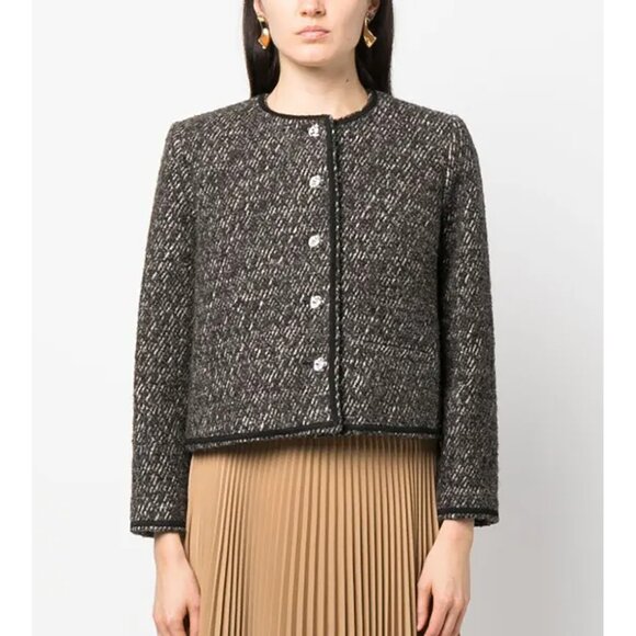 NWT $447 BA&SH BASH Gray Cotton Wool Boucle Tweed Jacket 0 / XS - Picture 4 of 9